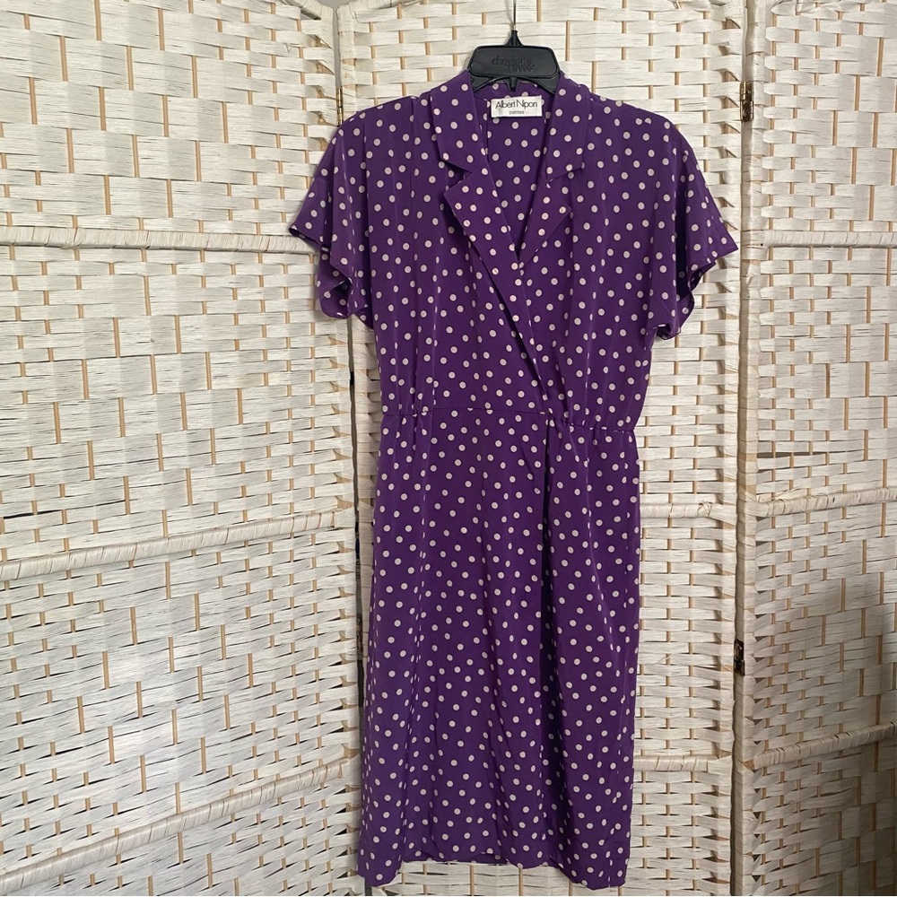 Albert Nipon Purple Polka Dot Midi vintage Dress